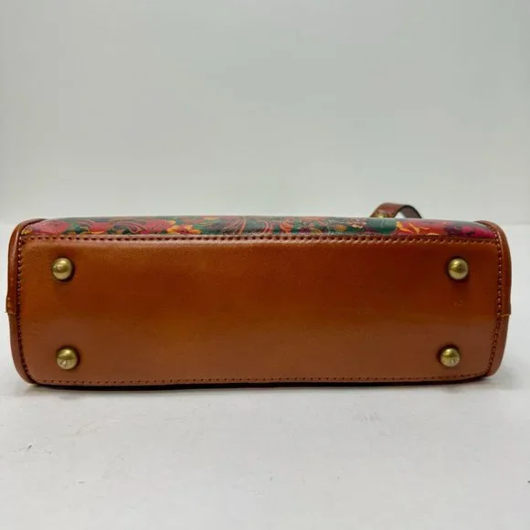 Patricia Nash Zip Close Expandable Floral Smooth Leather Tote Brown Orange Green - Picture 7 of 9
